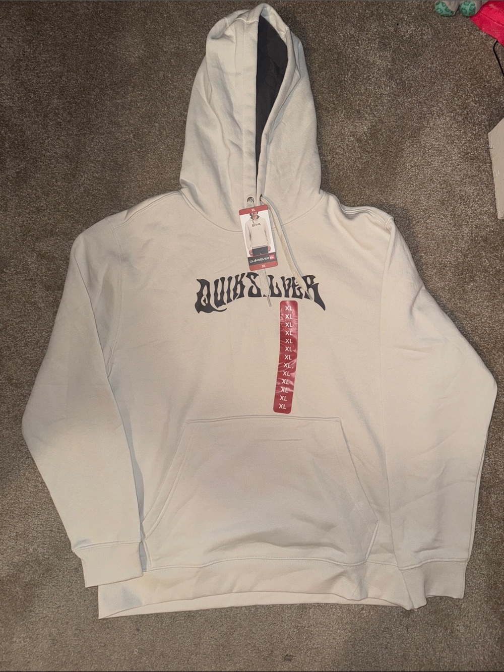Quiksilver Cream Pullover Hoodie with Black Logo